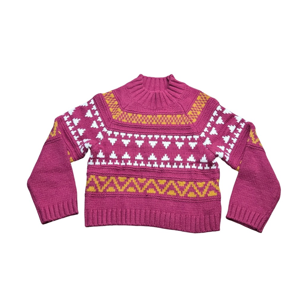 Universal Thread XS Pink Fair Isle Mock Neck Chunky Knit Sweater Cropped